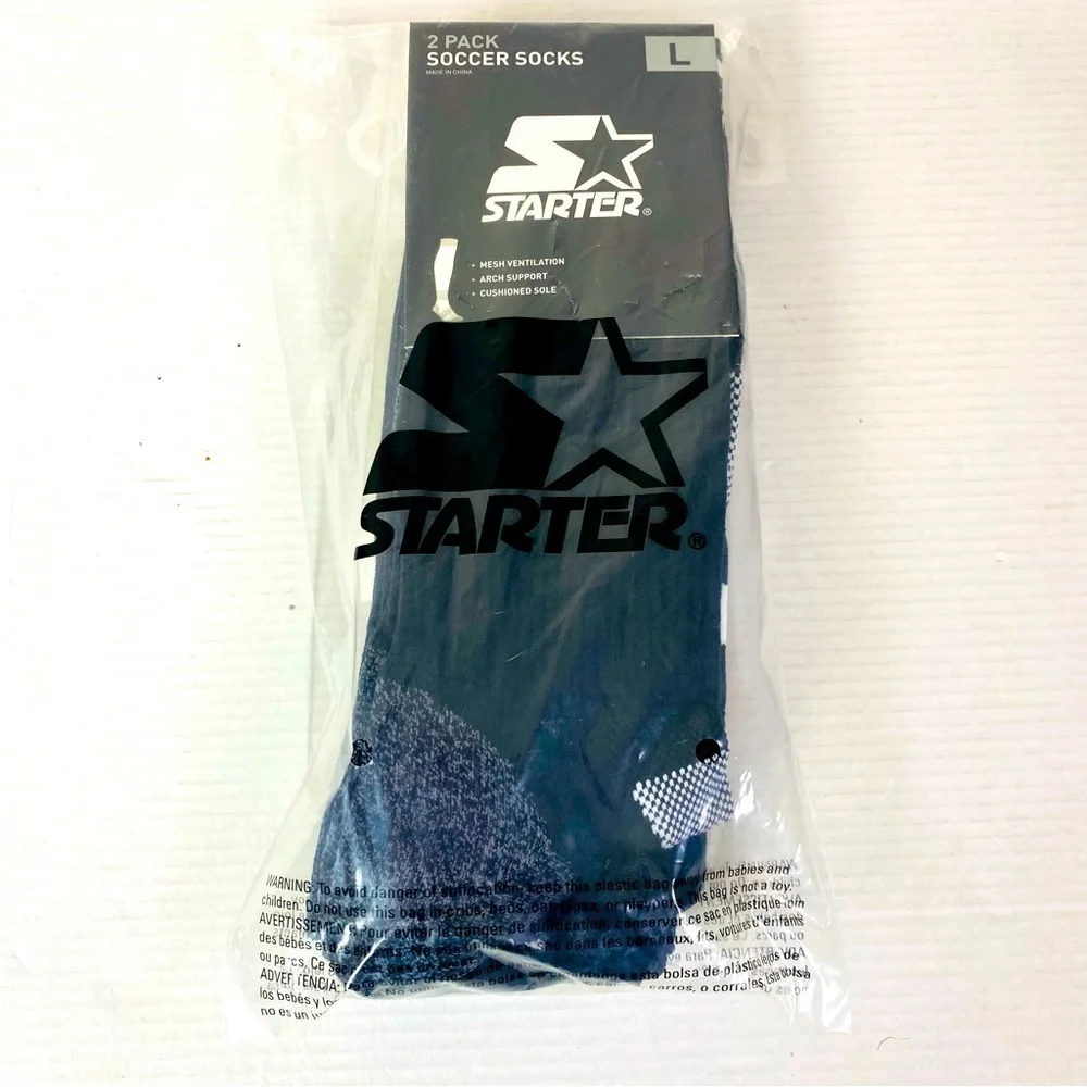 Starter 2 Pack Black Soccer Socks Size L